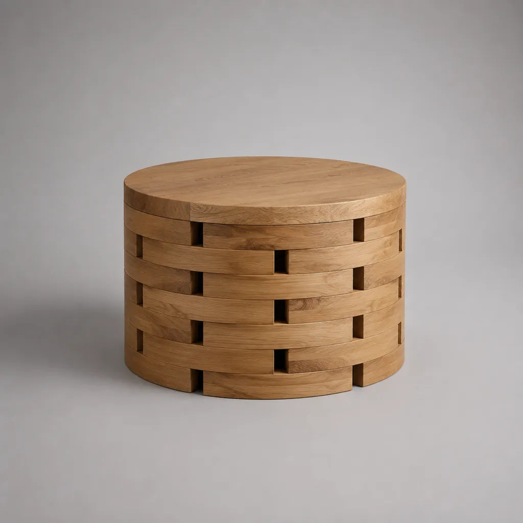 Tavolino da caffè rotondo in rovere massello, rovere naturale, Ø 80 × H 45 cm