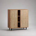 Credenza alta rettangolare in legno a 2 ante, marrone naturale e beige, 120 x 40 x 120 cm