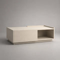 Tavolino da caffè rettangolare in MDF con vano aperto e contenitore chiuso, bianco crema, 120 × 60 × 40 cm