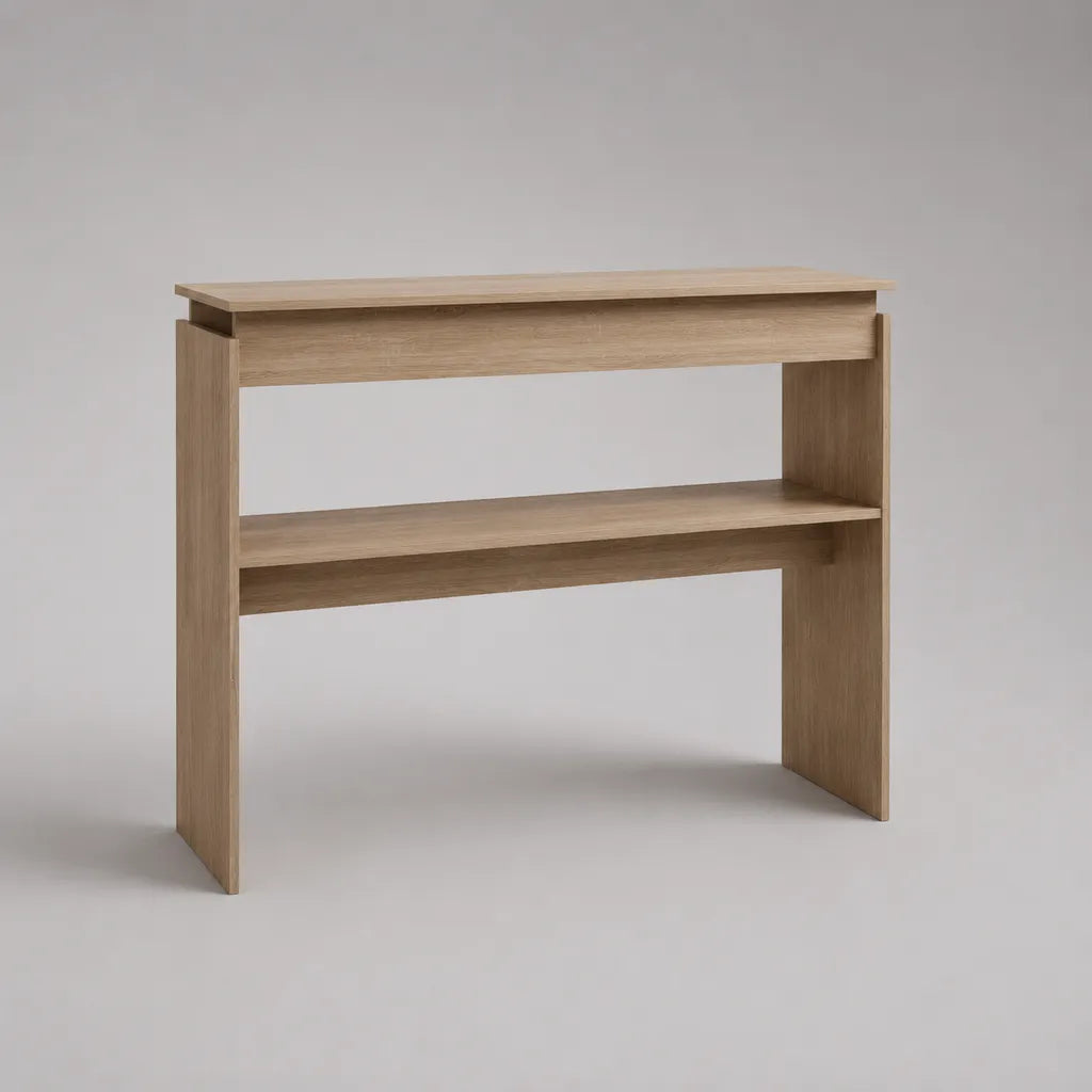 Consolle rettangolare in pannelli truciolari melaminici con ripiano, rovere chiaro, 100 x 30 x 80 cm