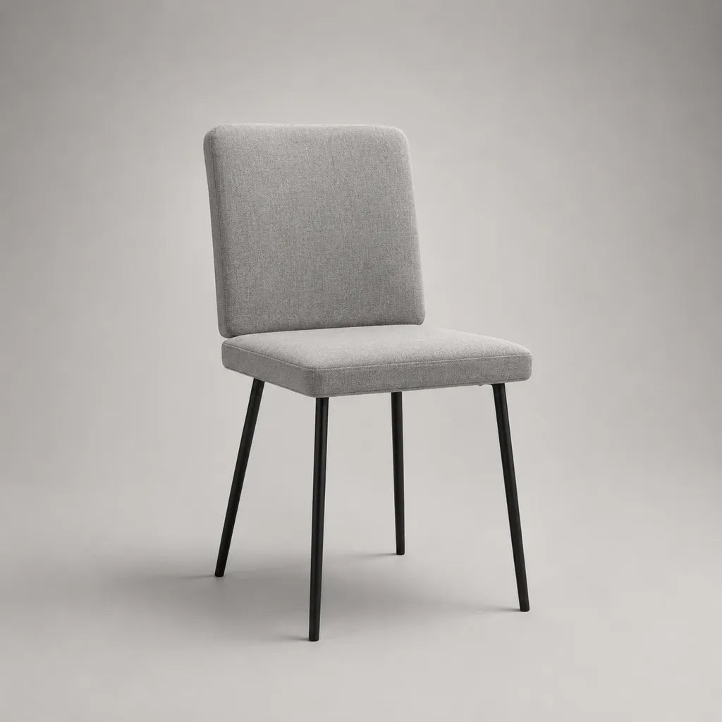 Sedia da pranzo imbottita in tessuto e metallo, grigio chiaro e nero, 46 × 54 × 84 cm