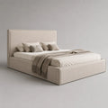 Letto contenitore matrimoniale imbottito in poliestere beige 160 x 200 cm con testiera alta