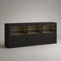 Credenza vetrina rettangolare nera in truciolare melaminico e vetro con LED, 200 × 40 × 90 cm