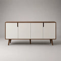 Credenza rettangolare a 4 ante in MDF impiallacciato noce e laccato bianco opaco, 180 x 40 x 80 cm